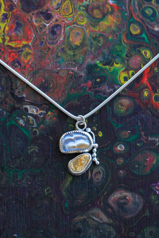 Clam Fossil and Agate Butterfly Necklace