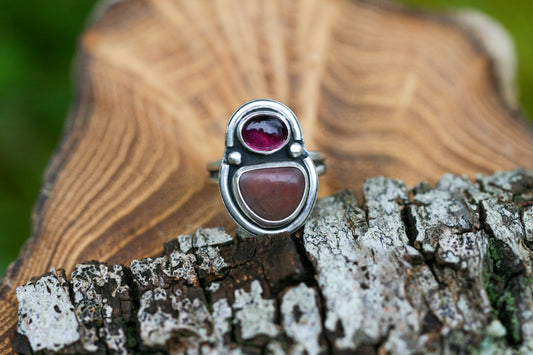 Pink Tourmaline and Beach Pebble Ring