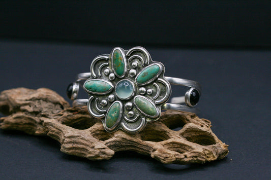 Turquoise, Chalcedony & Onyx Flower Cuff