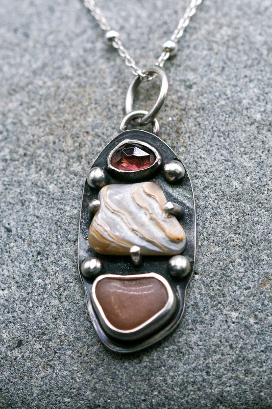 Tourmaline and Shell Fossil Necklace