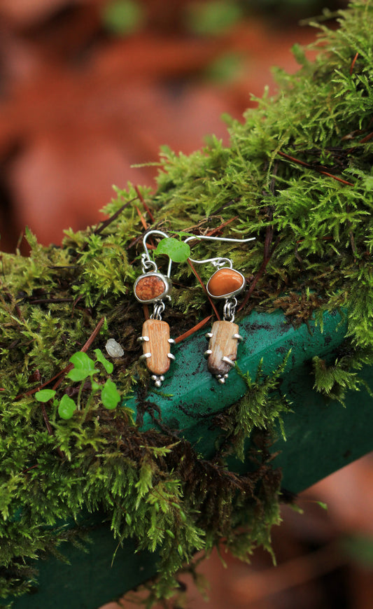 Agate and Petrfied Wood Earrings